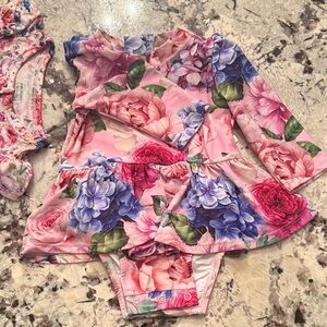 Posh Peanut Pink Floral One-Piece Swimsuit with Blue and Green Accents